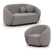 s-style möbel Polstergarnitur 2+1 Roundi, Bouclé, Luxus & Moderne Kollektion, Sofa mit Sessel grau