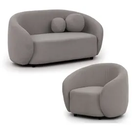 s-style möbel Polstergarnitur 2+1 Roundi, Bouclé, Luxus & Moderne Kollektion, Sofa mit Sessel grau