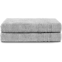 Komfortec 2er Saunatuch Set 80x200 cm aus 100% Baumwolle, XXL-Saunatücher, Sauna Handtuch, Weich, Groß, Frottee, Schnelltrocknend, Silber Grau