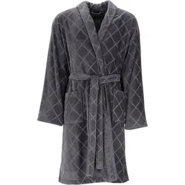 VOSSEN Herrenbademantel Barron, ideal für Sauna & Spa, Hotelbademantel, Morgenmantel, Langform, Webvelours, Schalkragen, Gürtel, mit Schalkragen, Rautendesign grau S