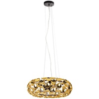 Pendelleuchte gold 3 flammig Esszimmerlampe hängend Hängeleuchte Wohnzimmer modern, höhenverstellbar, Blättchen-Dekor gold, 3xE14 DxH 48x150 cm