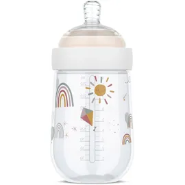 Mepal - Babyflasche Mio - Transparente Kappe zur Aufbewahrung - Anti-Kolik Babyflaschen - Spiralförmiges Design verhindert Verstopfungen - Medizinisches Silikon - 240 ml - Sunshine & Rainbow