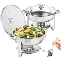 Vevor 2 Stk. Chafing Dish Profi Set Wärmebehälter Edelstahl + Glas Buffet Set Rund 2 x 3,5 L, 33,5 x 33,5 x 7 cm Jeder Behälter, Speisewärmer für Buffets, Familienfeiern, Bankette, Hochzeiten usw.
