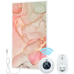 Bringer® Bild Infrarotheizung mit Rahmen - Fluid Art Marmor Optik, rosa - 800 / mit Funk Thermostat und Fernbedienung