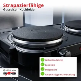 Grafner Doppelkochplatte 2000 Watt 2 Massekochfelder Ø 155 mm stufenlose Temperatureinstellung Schwarz/Weiß