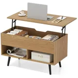 COSTWAY Couchtisch, höhenverstellbar, Stauraum mit 2 Fächern, 80x40x44,5-85cm beige