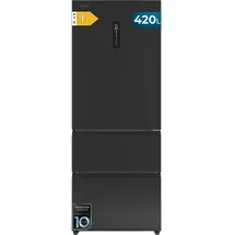Cecotec Bolero CoolMarket FD 420 Dark E. Kühlbox für französische Tür, Total No Frost 185cm 420L E Schwarz Display Inverter,