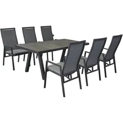 LC Garden »Sunfort« Gartenmöbel Set 7tlg. Esstisch 200cm Aluminium anthrazit/Keramik grau + 6 Gartenstühle Gartenset