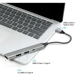 Logilink UA0416 - USB 3.2 Gen1) 4-Port Hub im Slim Design, mit Überstrom- Überspannung- Rückstromschutz, Aluminiumgehäuse