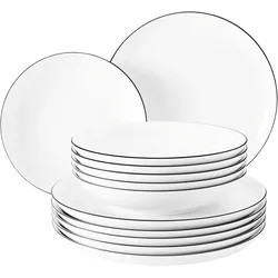 Tafelservice SELTMANN WEIDEN "Teller Set, Geschirr-Set Lido Black Line", schwarz-weiß (weiß, schwarz), 12 tlg., Porzellan, Geschirr-Sets, Teller-Set, Suppenteller, 12 Teile, für 6 Personen, Made in Germany