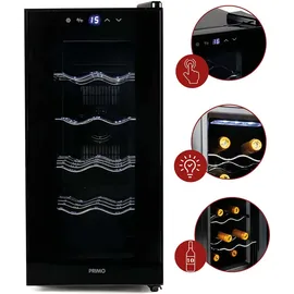 Primo PR170WK Weinkühlschrank – Freistehend – 10 Flaschen – 28 Liter – Klasse E – Schwarz
