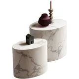 SalesFever Couchtisch oval, in Marmoroptik - weiss