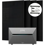 Anker Balkonkraftwerk Solix 2000W Photovoltaikanlage Komplettset mit Solarbank E2700 3 Pro, 1800 W, Monokristallin, (Set, 4-St., 4*500 W Solarmodule + Anker Solarbank 3 pro + ohne/mit Halterung), IP65, Plug und Play schwarz