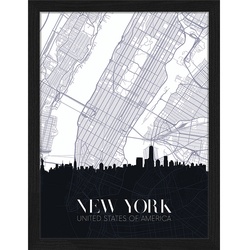ANY IMAGE Digitaldruck »Stadtplan New York«, Rahmen: Buchenholz, Schwarz