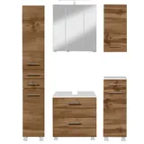 welltime Badmöbel-Set »"Trento", Badezimmer-Set, Hängeschrank, Unterschrank, Hochschrank«, (5 St.), Waschbeckenunterschrank, Spiegelschrank inkl. Aufbauleuchte,