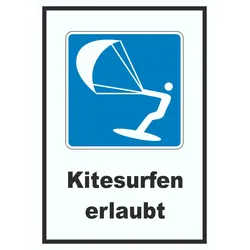 Kitesurfen erlaubt Symbol und Text A1 (594x841mm)
