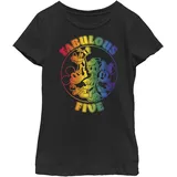Disney Characters Prideful Five Girl's Solid Crew Tee, Black, X-Small - XS