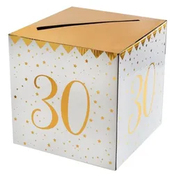 30. Geburtstag Geldbox Spardose Zahl 30 gold weiß metallic