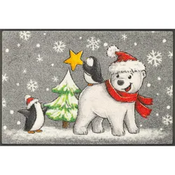 WASH + DRY Fußmatte 50 x 75 cm Motiv POLAR FRIENDS Eisbär und Pinguine