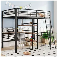 STILVORA Hochbett 90×200 erwachsene mit Schreibtisch®al,Metallbett ohne matratze (Hochbett,mit Schreibtisch und Regalen, stabiler Eisenrahmen, sichere Leiter, platzsparend für Kinderzimmer., 90x200 cm) ohne Matratze