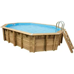 Ovalpool UBBINK "Sunwater", grau, B:300cm H:120cm L:490cm, Schwimmbecken, 300 x 490 x 120 cm, Holzpool komplett mit Filteranlage