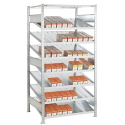 PROREGAL Kanbanregal MULTIplus150 | Grundregal | HxBxT 200x130x50cm | 7 Ebenen | Fachlast 150kg | mit Trenn-und Seitenführungen | Verzinkt