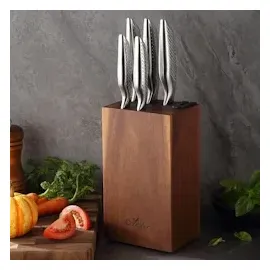 OLEIO Maestro Messerblock – 6 teilig – Edelstahl Küchenmesser Set mit Block & integriertem Messerschärfer – Scharfes Küchenhelfer Set für alle Schnitte – Messerblock mit Messer