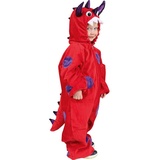 Karneval-Klamotten Kostüm Drachen Kinder rot lila Kinderkostüm mit Kapuze, Drachen-Overall mit Kapuze Jungen Mädchen Kostüm Dinosaurier Jumpsuit lila|rot