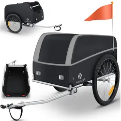 KESSER® Fahrradanhänger Lastenanhänger Transportanhänger Hochdeichsel mit Kupplung, Inkl. Abdeckung  Klappfunktion Hochdeichsel Anhänge für Fahrrad Transportbox mit 120 Liter Max. 40 kg