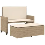 vidaXL Gartenbank mit Kissen und Hocker Beige Poly Rattan