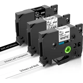 LabelKINGDOM Schriftbänder 12mm kompatible Etikettenband Ersatz für Brother ptouch Bänder TZe231 TZe131 TZe335 Laminierte Schriftband für ptouch H105 H107B H110 1000 D400 Etikettendrucker, 3stk.