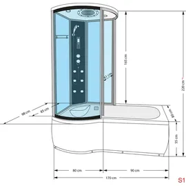 AcquaVapore Kombination Badewanne Dusche K55-R01 Duschtempel 100x170 cm