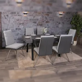 Mendler 2er-Set Esszimmerstuhl HWC-G54, Küchenstuhl Stuhl, Textil/Kunstleder Edelstahl gebürstet ~ grau