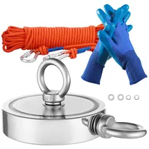 Vevor Magnet-Angelset Magnet Angel Kit (Orange) 907 kg doppelseitige Zugkraft, Seltenerd-Neodym-Magnet-Angelset inkl. Haken Hochleistungsseil Handschuhe (Blau) Ringschraube