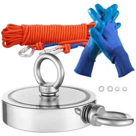 Vevor Magnet-Angelset Magnet Angel Kit (Orange) 907 kg doppelseitige Zugkraft, Seltenerd-Neodym-Magnet-Angelset inkl. Haken Hochleistungsseil Handschuhe (Blau) Ringschraube