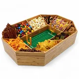 40YARDS American Football Snack Stadium aus Bambus Holz + Filz-Spielfeld (weich) mit Markierungen & 2x gelbe Field Goals | Größe: 50 x 36 cm | AUFGEBAUT | Football Snack Stadion | Couchbar