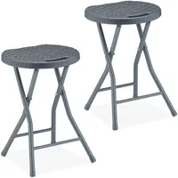 Relaxdays Klapphocker, 2er Set, Rattan-Optik, Garten & Balkon, klappbarer Outdoor Sitzhocker, HTB: 46 x 32 x 29 cm, grau