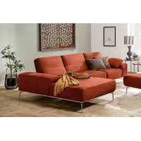 W.SCHILLIG Ecksofa run, Designsofa mit tollem Sitzkomfort, bequem, L-Form, mit elegantem Holzsockel, Füße in Silber matt, Breite 319 cm braun