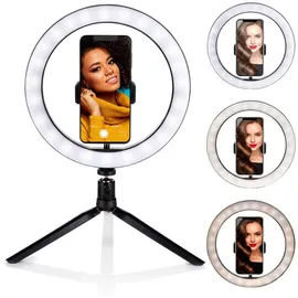 Grundig Selfie Ringlicht auf Stativ - Ringleuchte - für Smartphone - Social Media und Vlogs - LED - flexibel - 25 cm