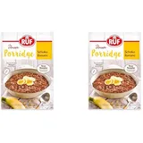 RUF Porridge Schoko Banane mit Vollkorn-Haferflocken, Kakaopulver und Bananenchips, noch knackiger wird’s mit frischen Nüssen verfeinert, 1x65g Beutel (Packung mit 2)