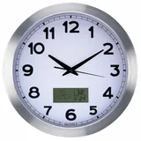 Perel Wanduhr, Uhr Wand Küche, Küchen Uhr, Wanduhr groß, Küchenuhr, LCD-Display mit Thermometer, Hygrometer & Wettervorhersage, ø 35 cm,