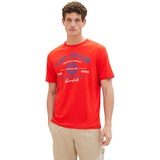 TOM TAILOR T-Shirt mit Label-Print und Rundhalsausschnitt, Rot, M