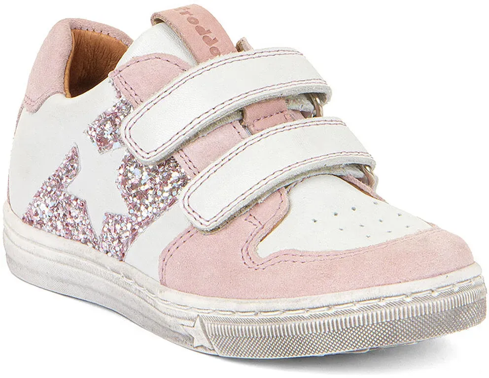 Dolby Mädchen Ledersneaker mit Klettverschluß, Weiß/Rosa (White/Pink)