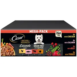 Cesar Natural Goodness Premium Hunde Nassfutter in der Schale 4 Varietäten in Sauce in Terrine Megapack 24x100g