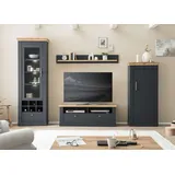 99rooms Marko Wohnwand Anthrazit Wotan Eiche mit LED-Beleuchtung