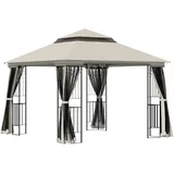 Gartenpavillon Mit Doppeldach Pavillon Gartenzelt Festzelt Partyzelt Mit 4 X Seitenwand Metall+polyester Beige 2,99 X 2,99 X 2,74 M