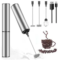 Edelstahl Milchaufschäumer, 3-in-1 Mini-Handmixer Elektrisch USB Wiederaufladbar, Schnellschaum, 3 Schneebesen-Köpfe Handheld Milchschäumer Stab Für Cappuccino Macchiato Heiße Schokolade Und Eischnee