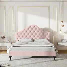 XDOVET Polsterbett mit Lattenrost und Kopfteil, Polsterbett mit höhenverstellbares Kopfteil, Holzlattenunterstützung,140*200cm - Rosa