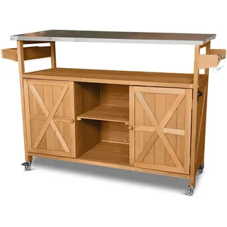 Coemo Servierwagen Grillstation James L Kücheninsel Holz, auf Rollen 138 x 47 x 92 cm