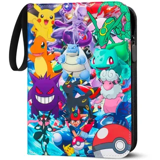 Sammelkarten Album für Pokemon Karten, 4-Taschen Kartenmappe, 400 Karten Kapazität, PU-Leder, wasserdicht, mit Reißverschluss, perfekt für Sammler
